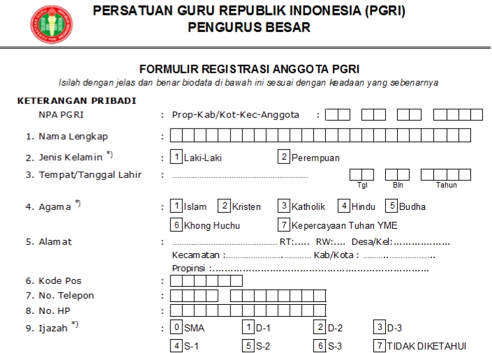 Pendaftaran PGRI Bekasi Barat - Persatuan Guru Republik Indonesia Cabang Bekasi Barat